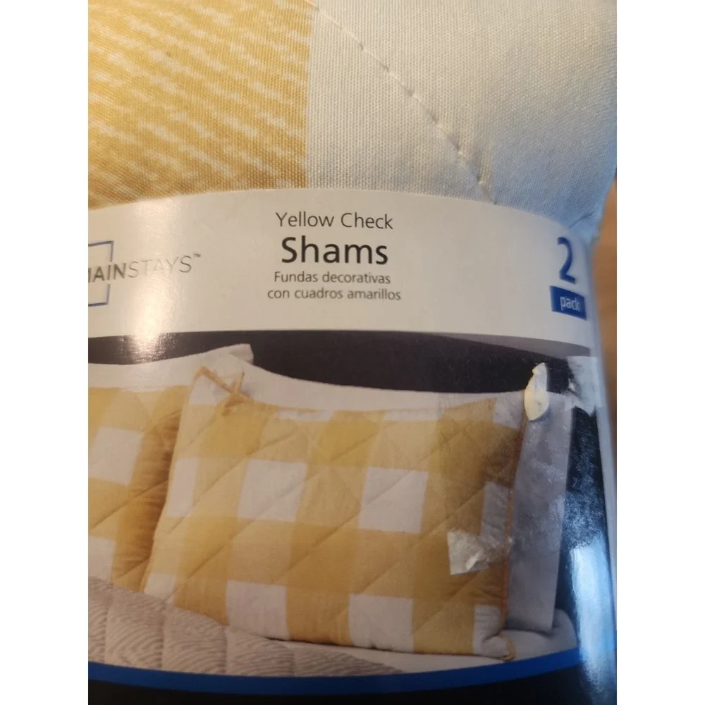 Mainstays Standard/Queen Quilted Pillow Shams 2 Yellow Check New